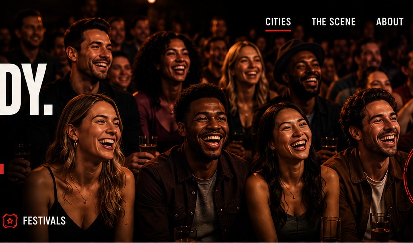 A live comedy club audience laughing together